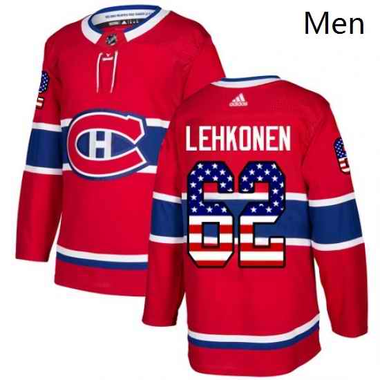 Mens Adidas Montreal Canadiens 62 Artturi Lehkonen Authentic Red USA Flag Fashion NHL Jersey
